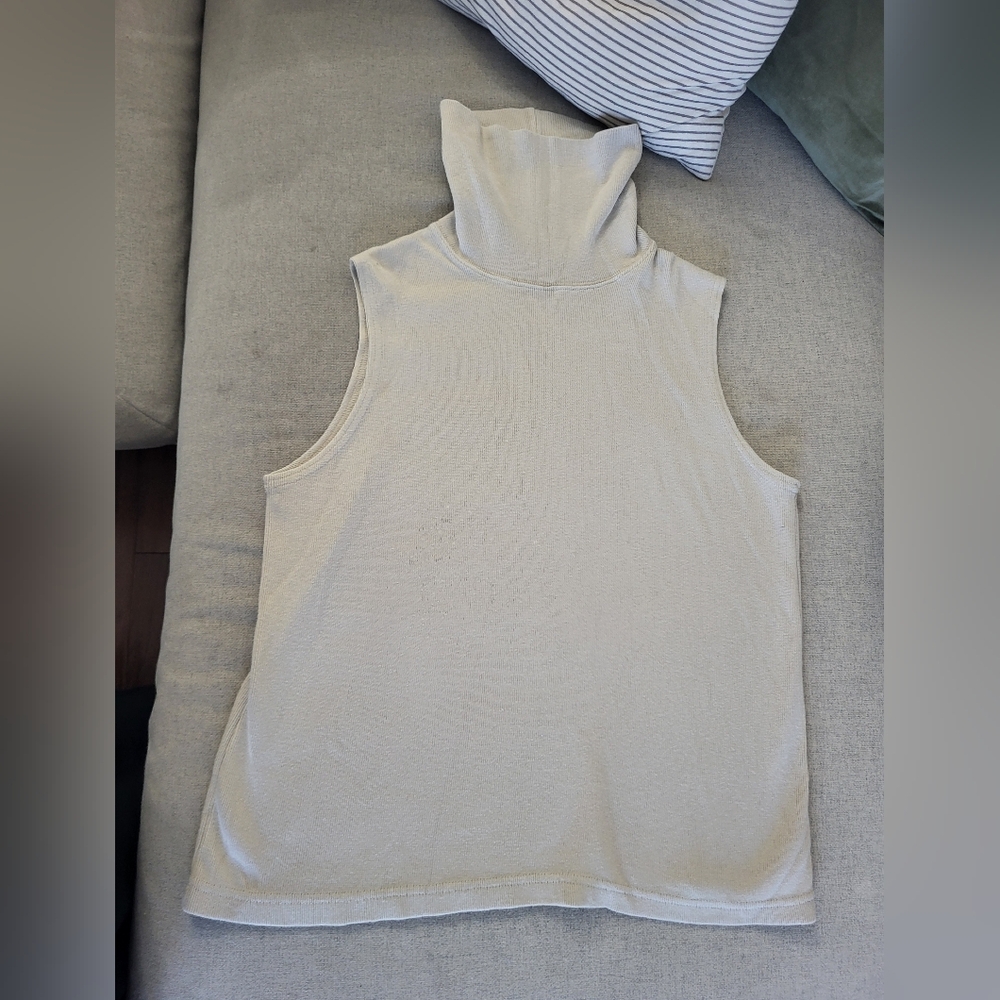 CANADIAN MADE Cotton Blend Sleeveless Turtleneck Knit Top Size Large Vin…